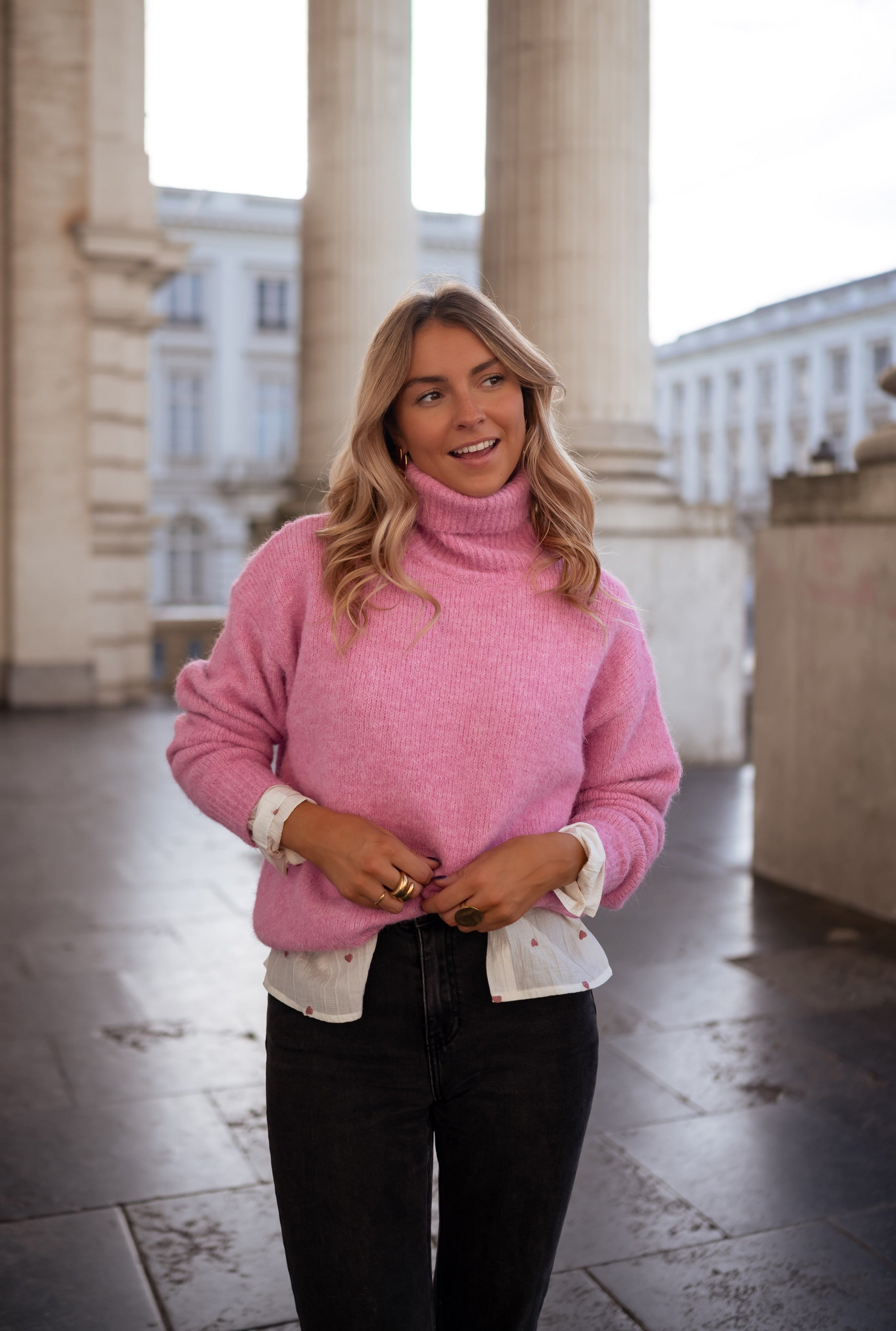 Pink rose turtleneck sweater best sale