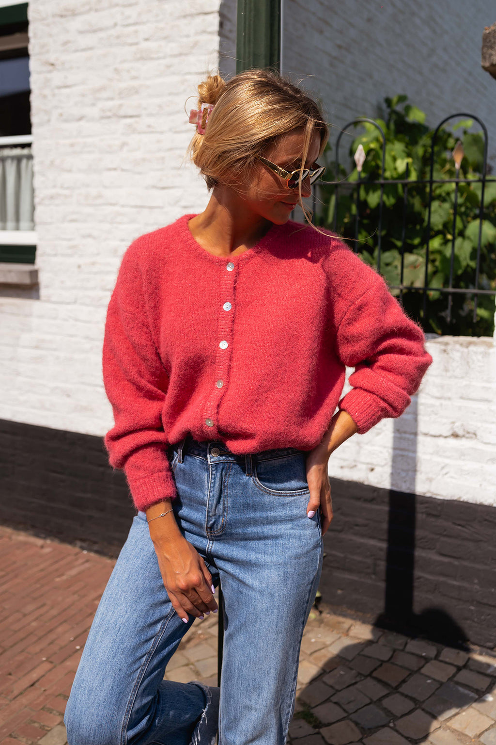 Harris cardigan - raspberry 