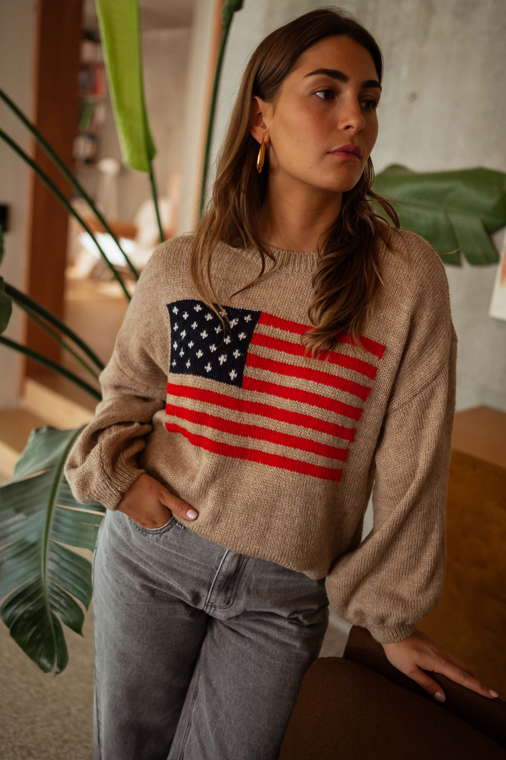 USA sweater - camel