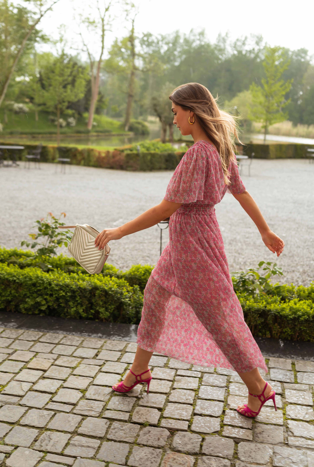 Ottilia dress - pink with flowers