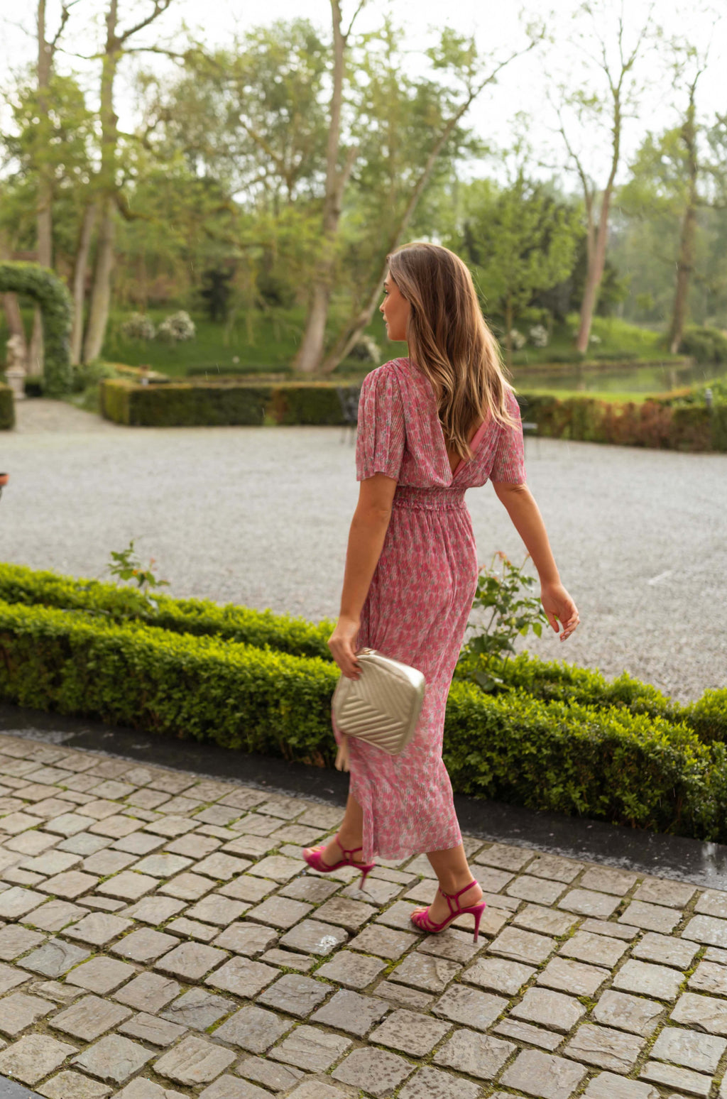 Ottilia dress - pink with flowers