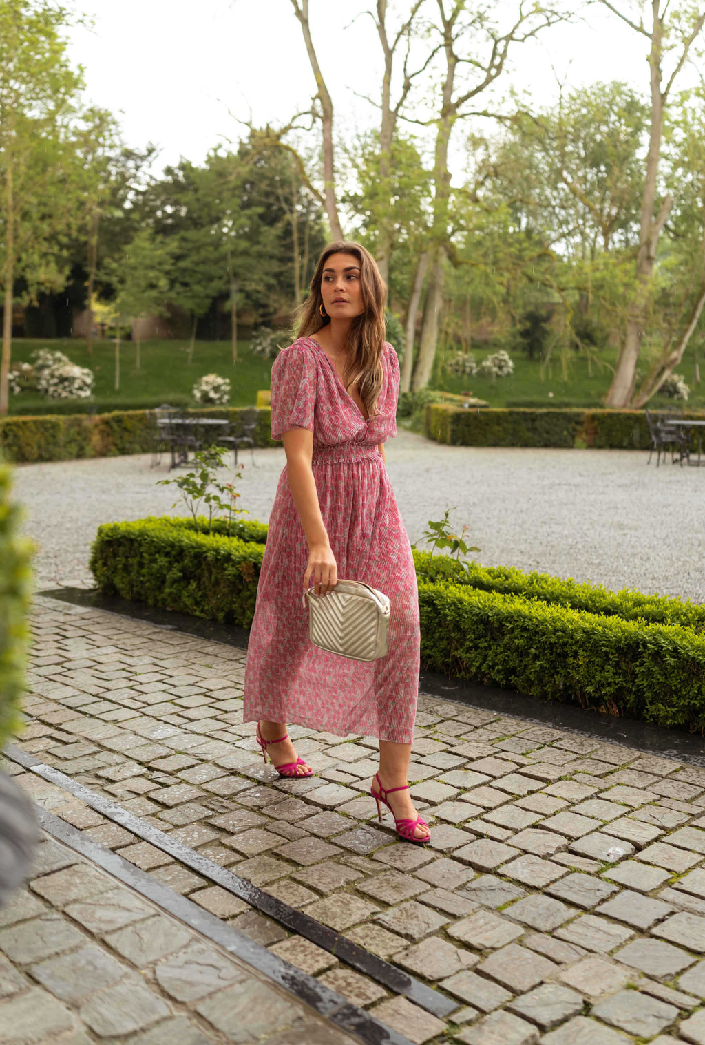 Ottilia dress - pink with flowers