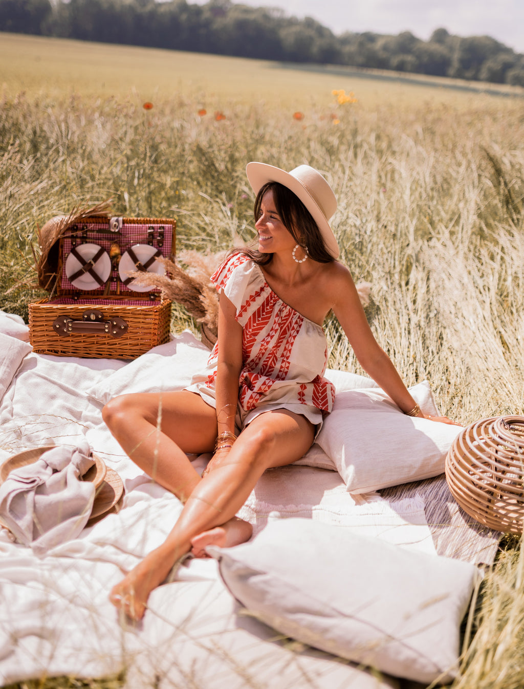 Brigie Top - patterned red and beige