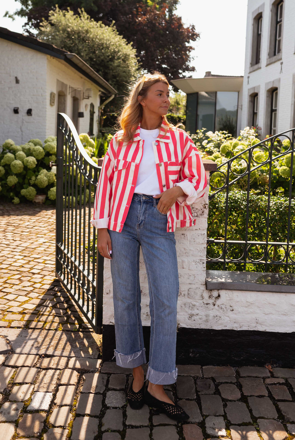 Balya jacket - Ecru and coral with lines 