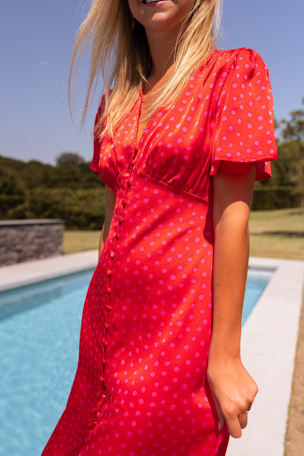 Long dress Baya - Pink polka dots