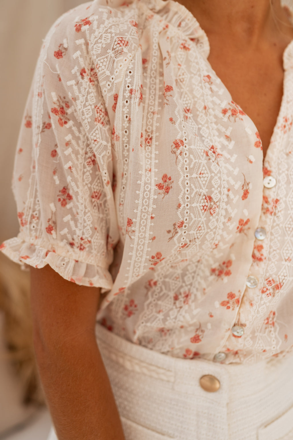 Blouse Carine - écrue en broderie