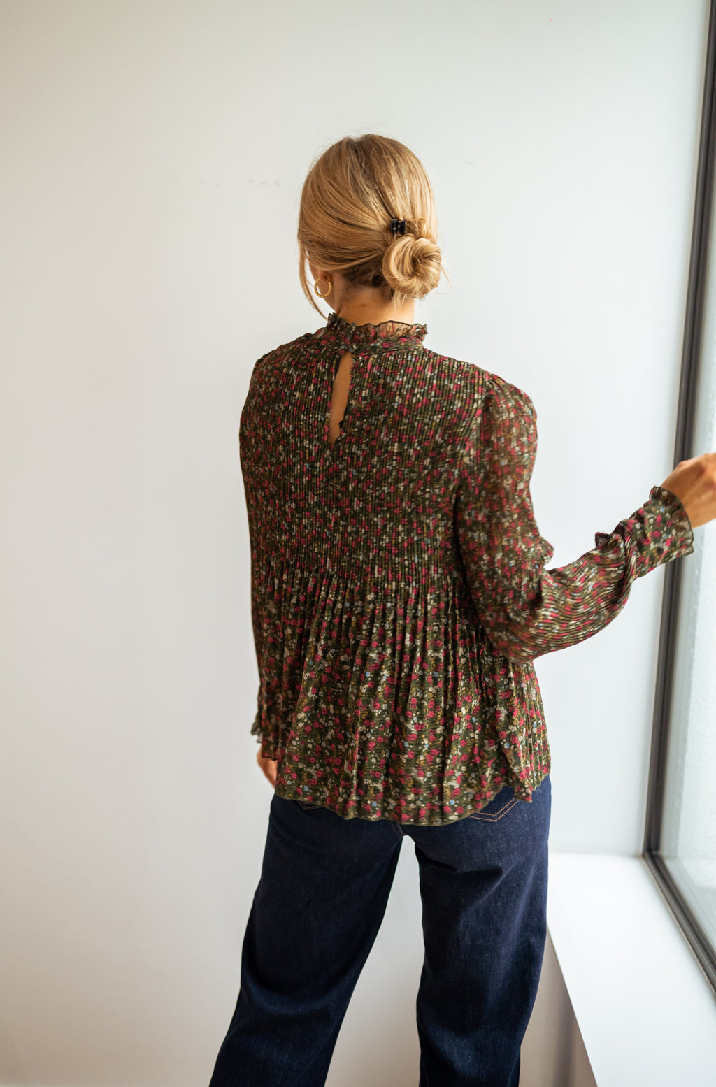 Blouse Evolène - verte à fleurs