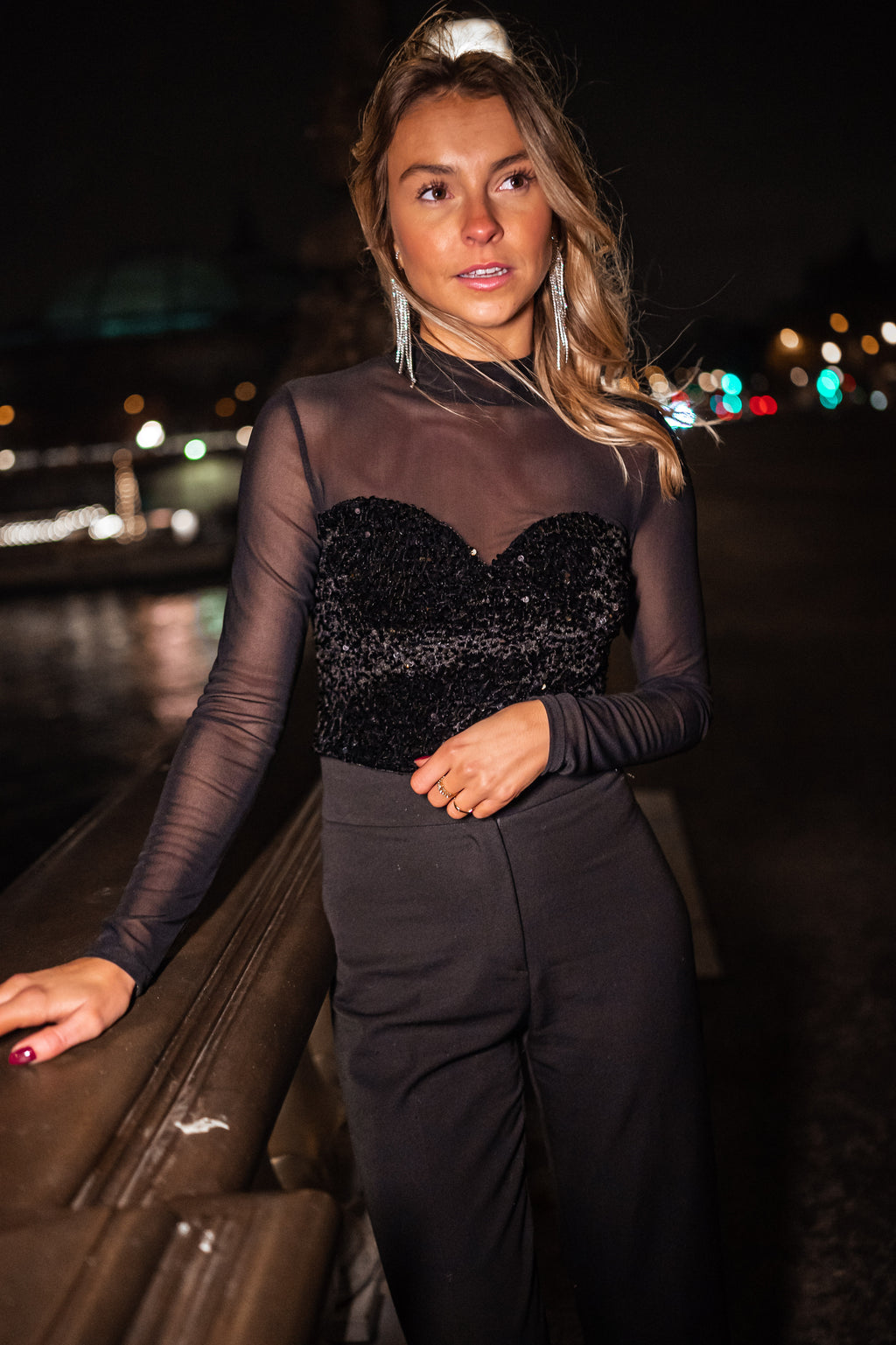 Mandy blouse with glitter -  Black