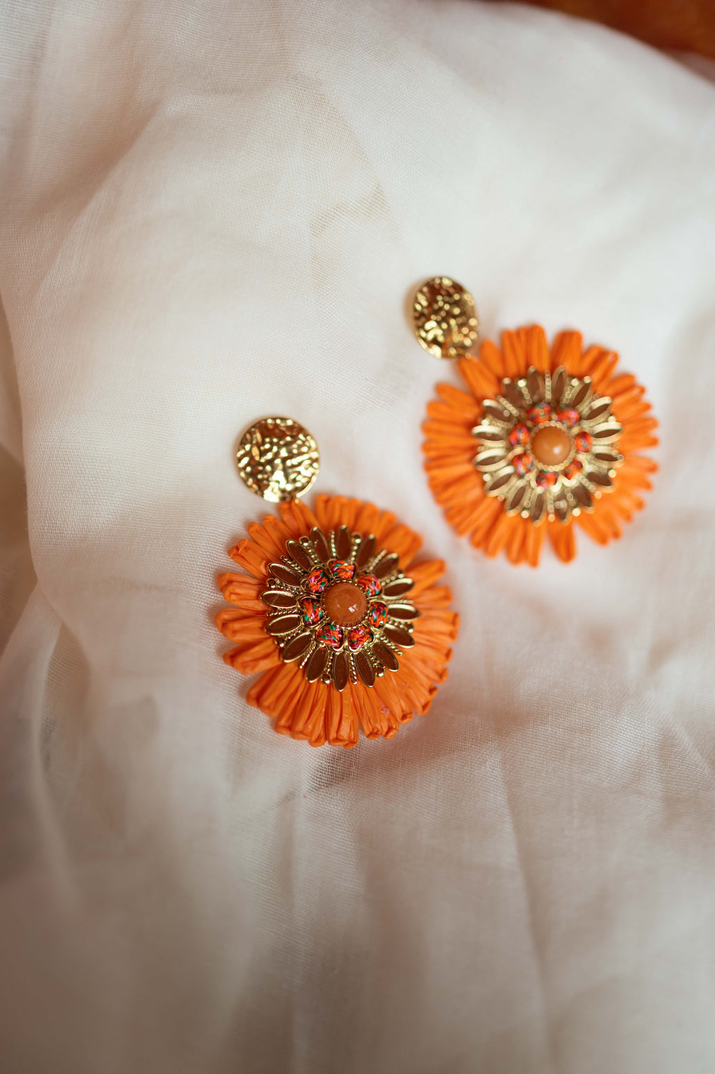 Aynu earrings - orange and golden