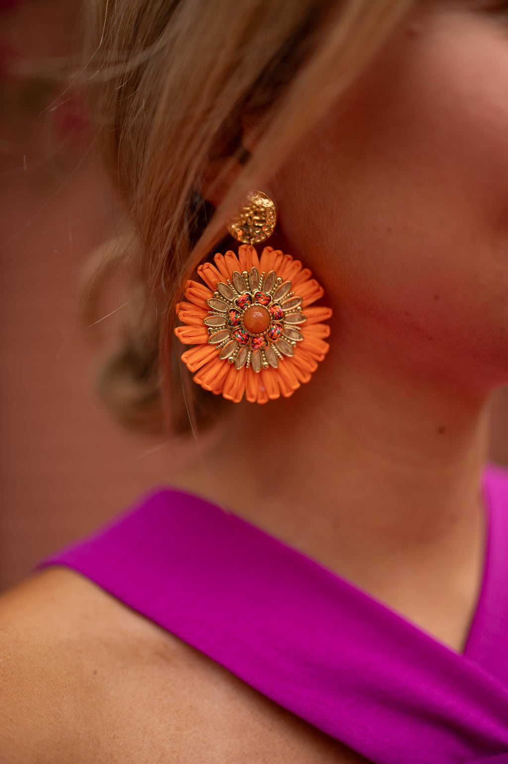 Aynu earrings - orange and golden