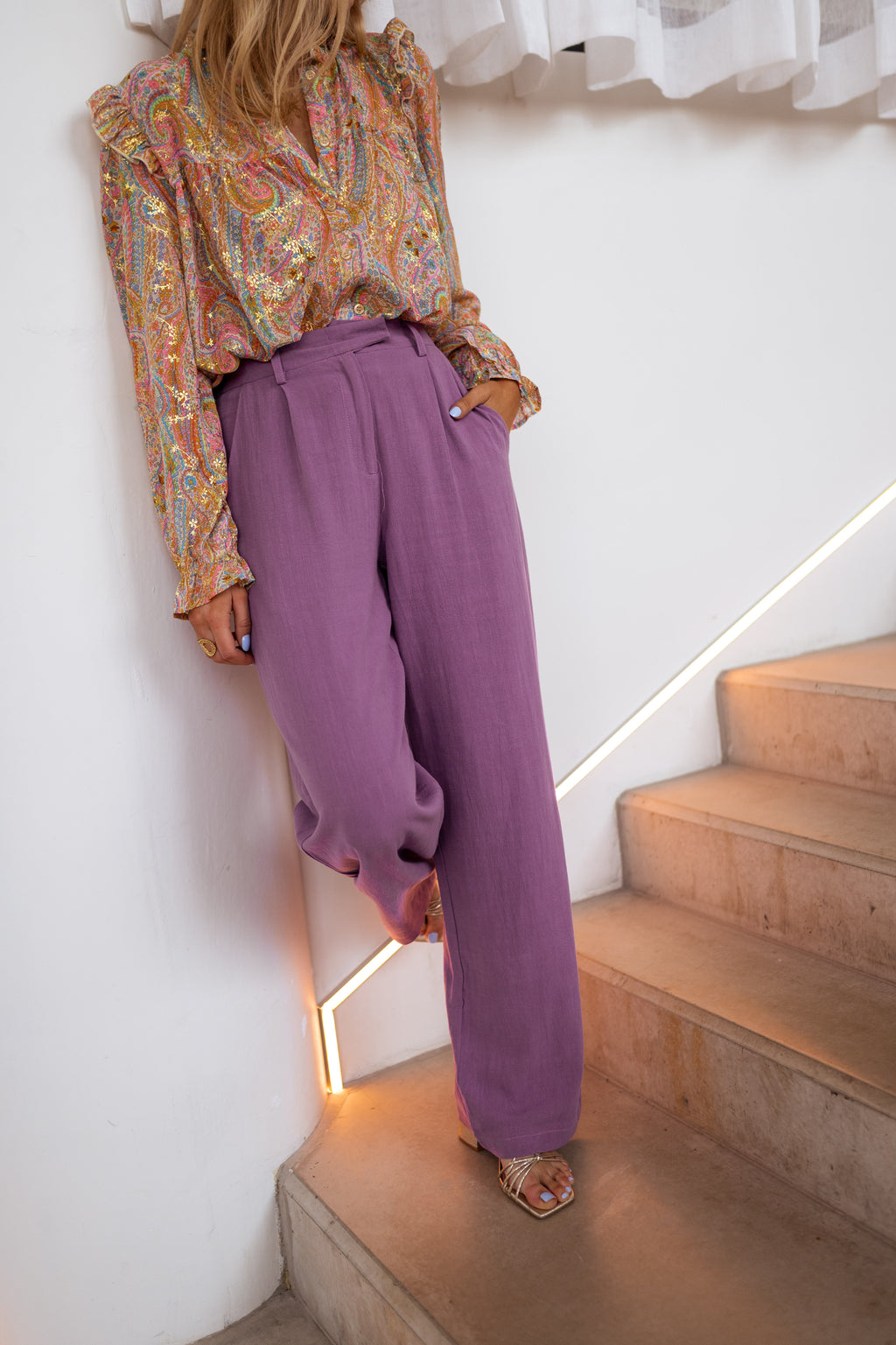 Pants Joey - Purple in linen 