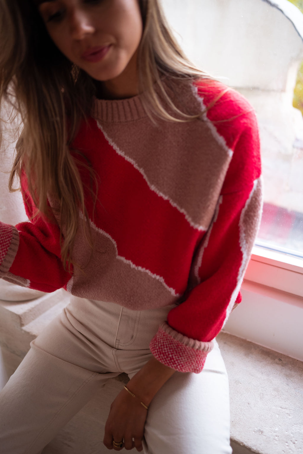 Pull Maleka - rouge et vieux rose