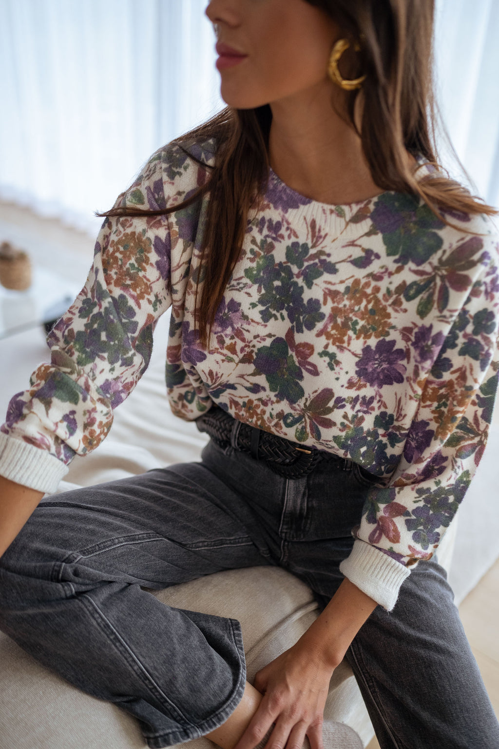 Sweater Anna  - purple with flowers 