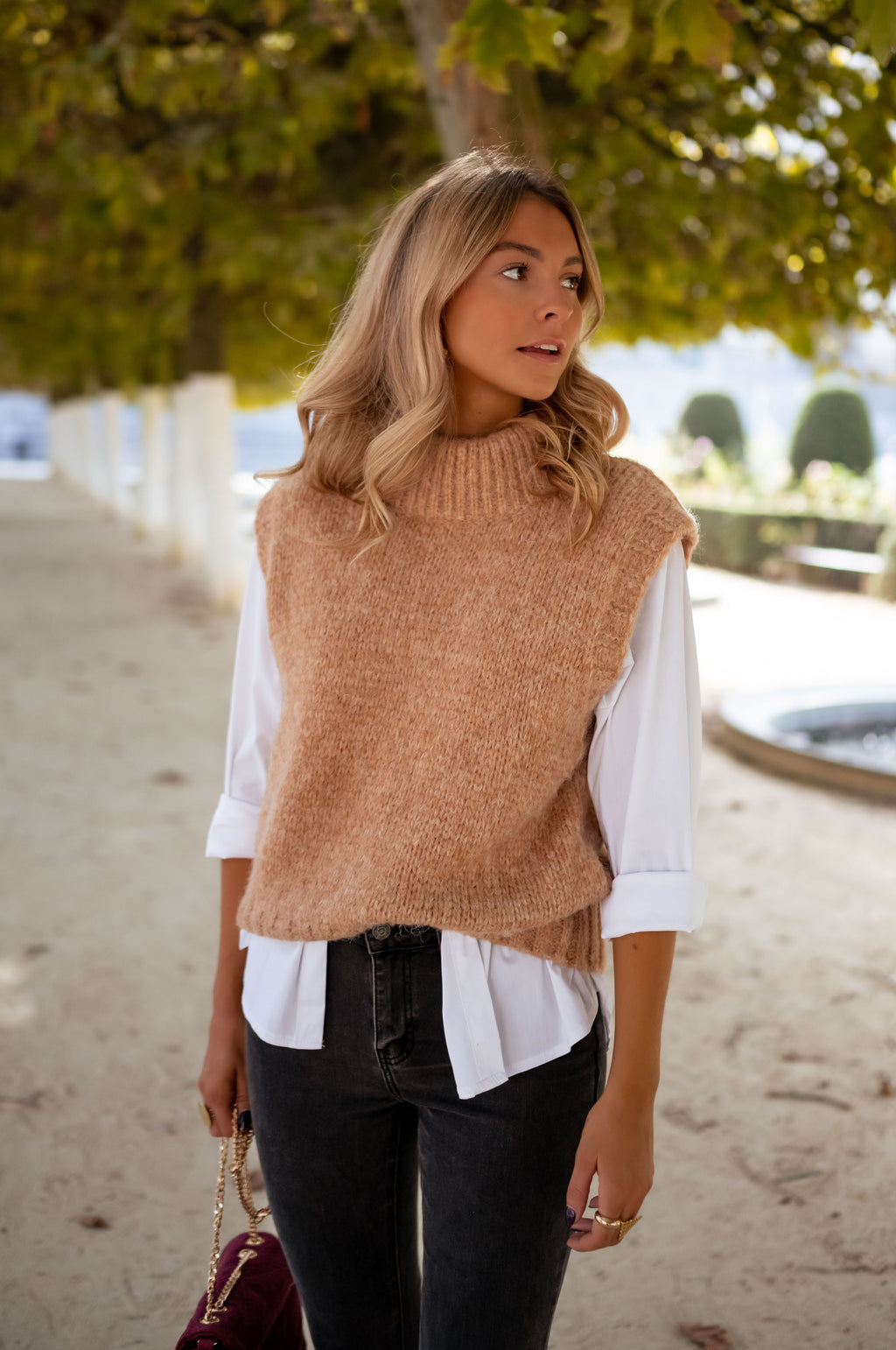 Pull Grenoble sans manche - camel