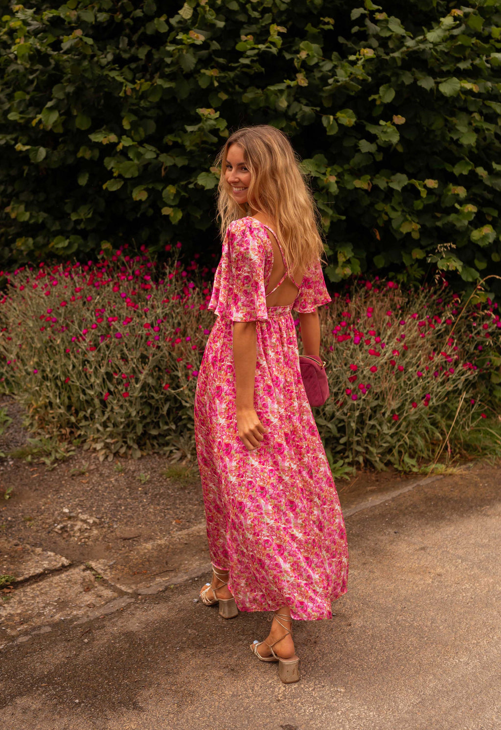 Daphne dress - pink with flowers