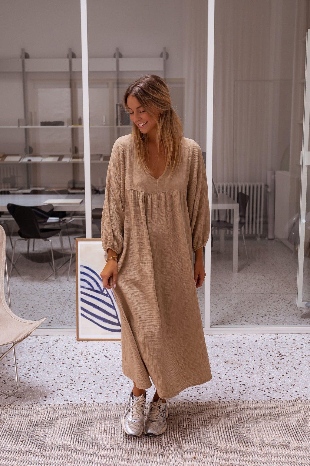 Dress Nolan - camel in coton gauze