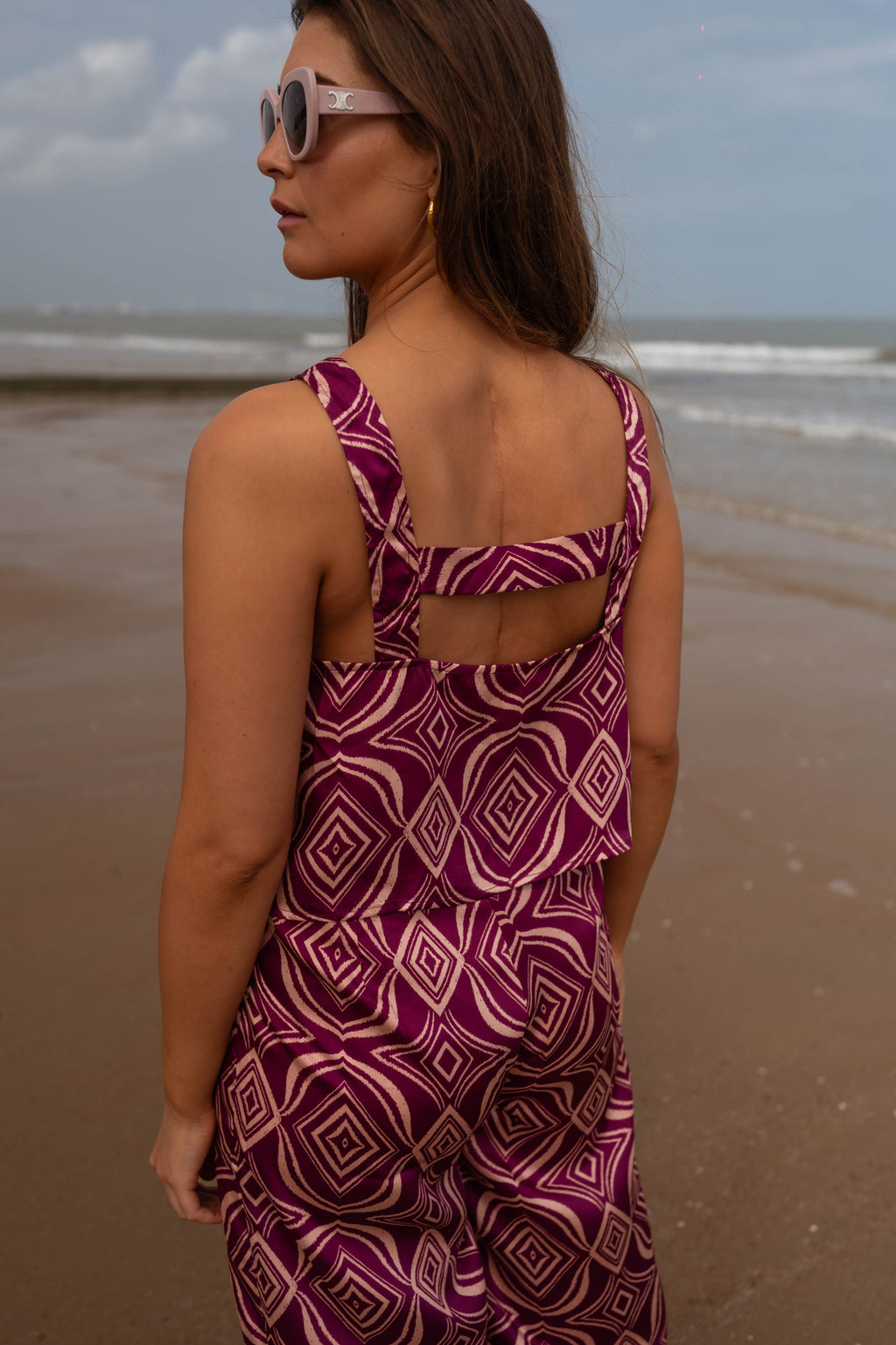 Top Hiba - mauve à motifs