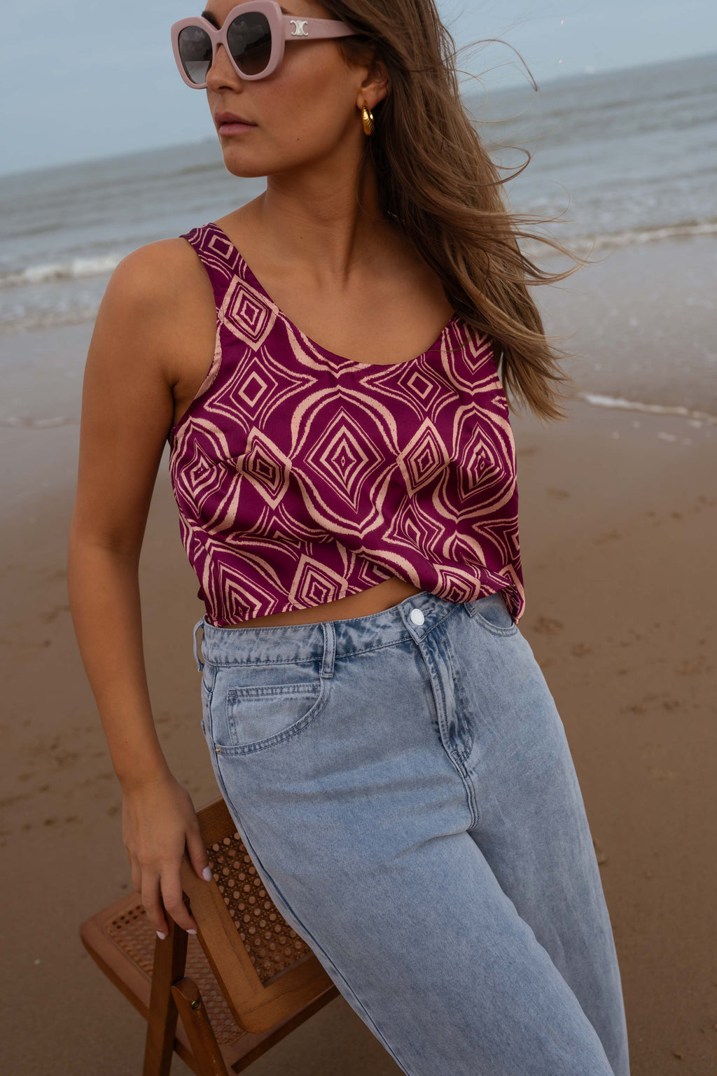 Top Hiba - mauve à motifs